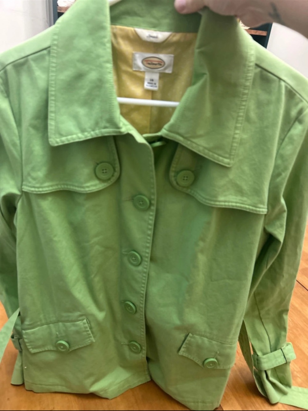 Talbots Light Green Button-Front Trench Coat